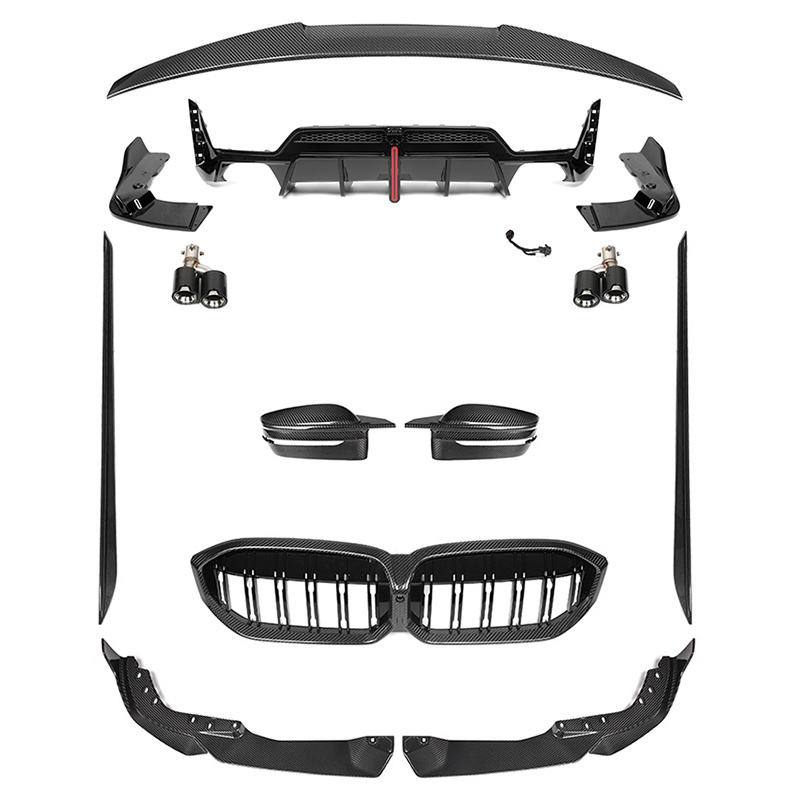 适用于宝马新3系前唇改装MP款前铲四出尾喉后唇320 325li耀夜套件-图3