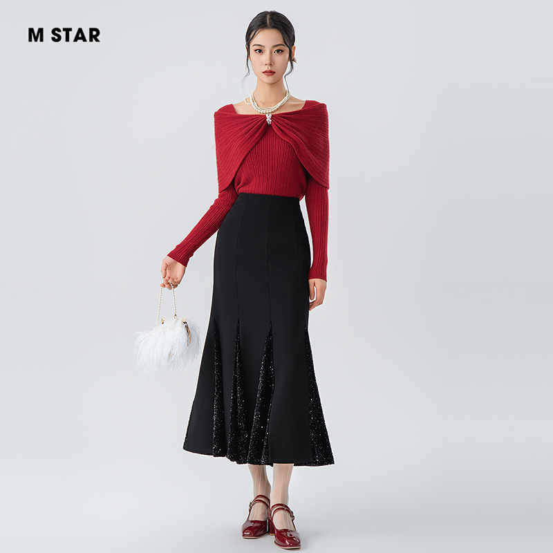 M STAR冬季新款套头毛织上衣长袖羊毛保暖日常休闲红色打底女士 - 图2