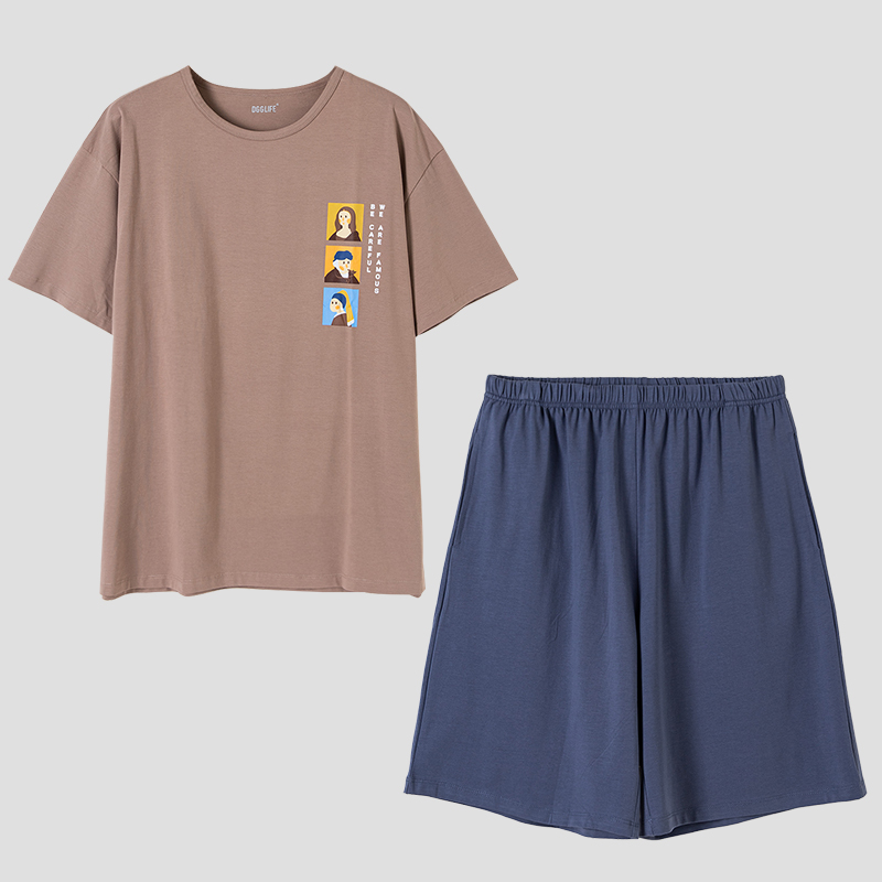 顶瓜瓜舒爽透气短袖顶呱呱圆领套头男女款短袖家居服套装