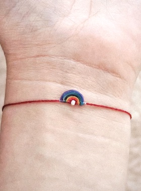 手工编织0.1腊线红绳本命年爱心四叶草彩虹极细款手链调节扣男女