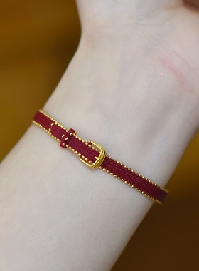 新年红手绳0.1腊线编织银镀金芝麻珠表带款手绳本命年手链女生士