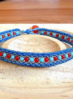 手工编织腊线民族风玛瑙绿松石手链小红书同款可定制女生闺蜜款