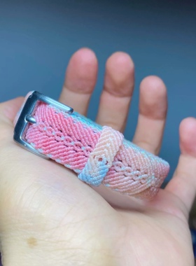手工编织大猫家段染奶梨色手表带款银镀金锆石扣子可调节大小女生