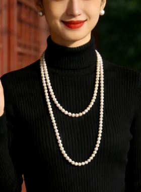 多层珍珠项链中长款双层锁骨链小香风毛衣链女士颈链脖子配饰621
