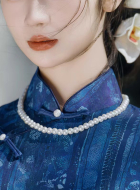新款夏季搭配旗袍珍珠项链女士妈妈饰品中长款锁骨毛衣链项圈399