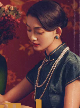 搭配旗袍珍珠项链双层叠戴中长款