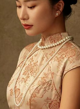 搭配旗袍珍珠项链多层配裙子颈链女士双层锁骨链中长款毛衣链253