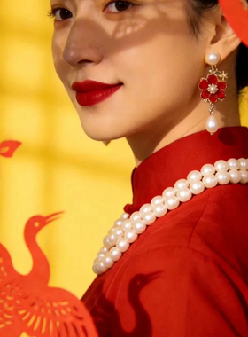 10mm大珍珠项链旗袍配饰品女士多层长颈链锁骨链子双层毛衣链605