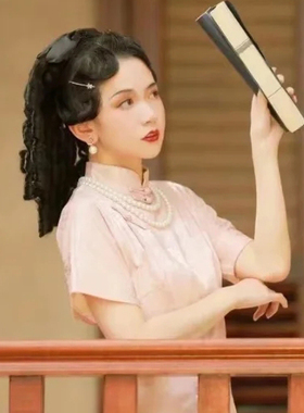 配旗袍珍珠项链双层颈链