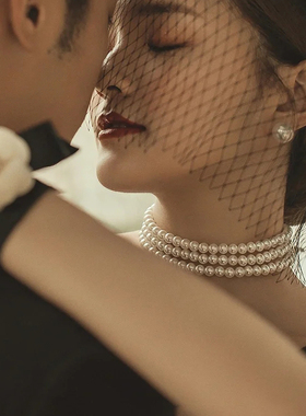 人造珍珠项链女士三层颈链子choker多层经典复古摄影拍照饰品1806