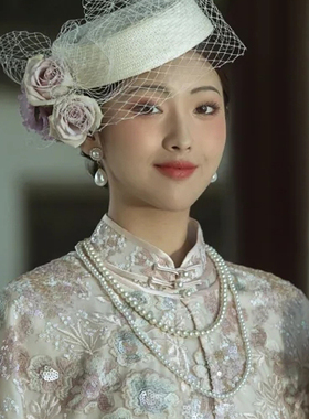 搭配旗袍项链女士双层中长款仿珍珠颈链子锁骨链写真拍照饰品677