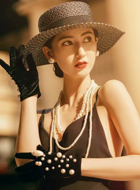 多层叠戴人造珍珠项链中长款三层颈链女士法式晚宴会气质饰品218