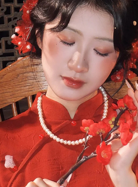 搭配旗袍复古珍珠锁骨链