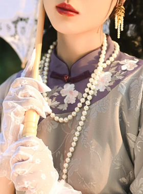 搭配旗袍的珍珠项链双层多层配饰