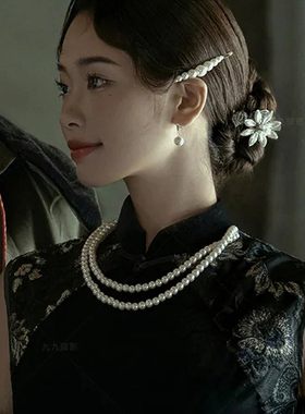 2025新款搭配旗袍珍珠项链女款双层项圈中长款锁骨链子毛衣链352