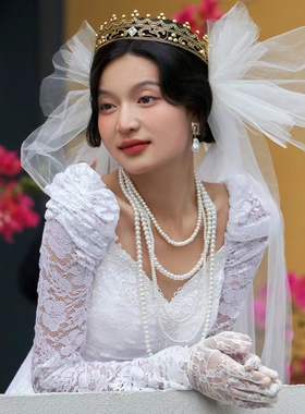 长款珍珠项链多层叠戴