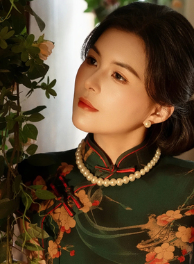 配旗袍珍珠项链旗袍配饰大珍珠颈链经典复古锁骨链女士毛衣链610