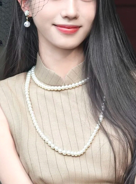 双层珍珠项链新中式配旗袍配饰品