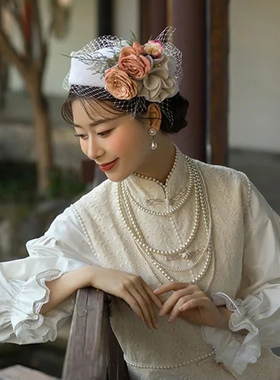 搭配旗袍搭配多层珍珠毛衣链