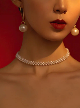 人造珍珠项链复古choker女士拍照写真饰品颈链子短款毛衣链子206