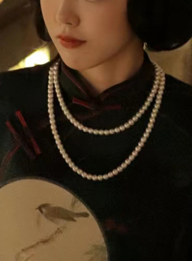 配旗袍珍珠项链多层叠戴锁骨链