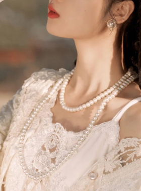 复古风多层毛衣链加长款珍珠项链