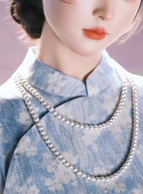 双层珍珠项链旗袍颈链女款复古长款饰品多层锁骨链毛衣链颈链701