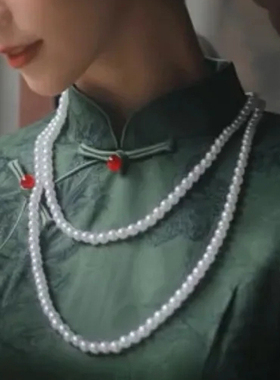 搭配旗袍珍珠项链新款双层叠戴中长款毛衣链子女士锁骨链颈链465