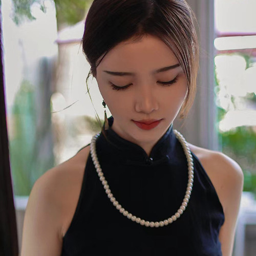 配旗袍珍珠项链55cm中长款毛衣链子女士配饰品锁骨链颈链项圈051 - 图1