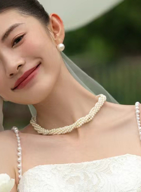 多层叠戴珍珠项链女士颈链