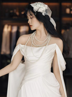 多层珍珠项链女士中长款法式配裙子颈链毛衣链写真拍照配饰品274