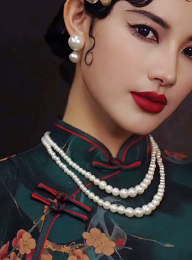 搭配旗袍项链多层珍珠颈链饰品项圈女士双层锁骨链气质毛衣链1997