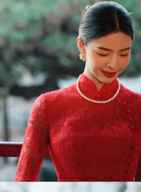 新娘旗袍搭配珍珠项链