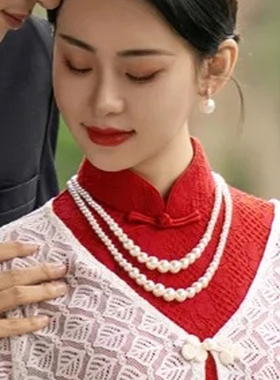 珍珠项链女款双层多层锁骨链