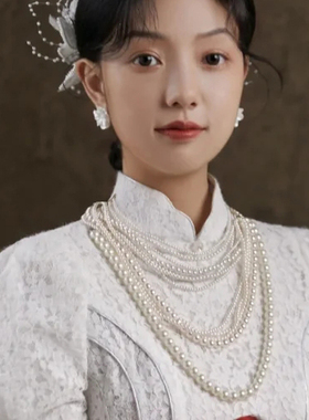 搭配旗袍珍珠项链女士中长款锁骨链子写真拍照颈链叠戴choker961