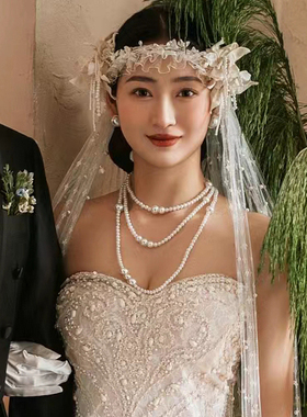 三层珍珠项链多层叠戴颈链