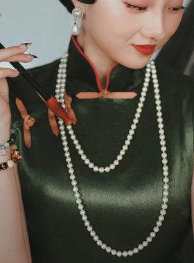 搭配旗袍多层珍珠毛衣链
