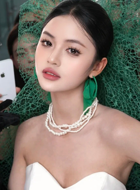 新款四层珍珠项链颈链女士拍照配饰品多层叠戴锁骨链毛衣链子294