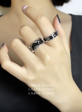 暗黑风酷girl潮黑色戒指女指环