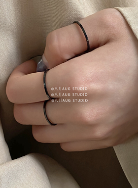 细款简约百搭黑色钛钢戒指女