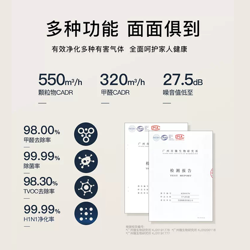 IAM空气净化器家用除甲醛卧室内除菌吸去烟小型负离子机KJ500F - 图2