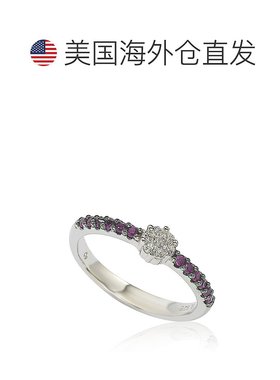 自营 Suzy Levian 红白方晶锆石纯银小巧花朵戒指 - 红色 美国奥
