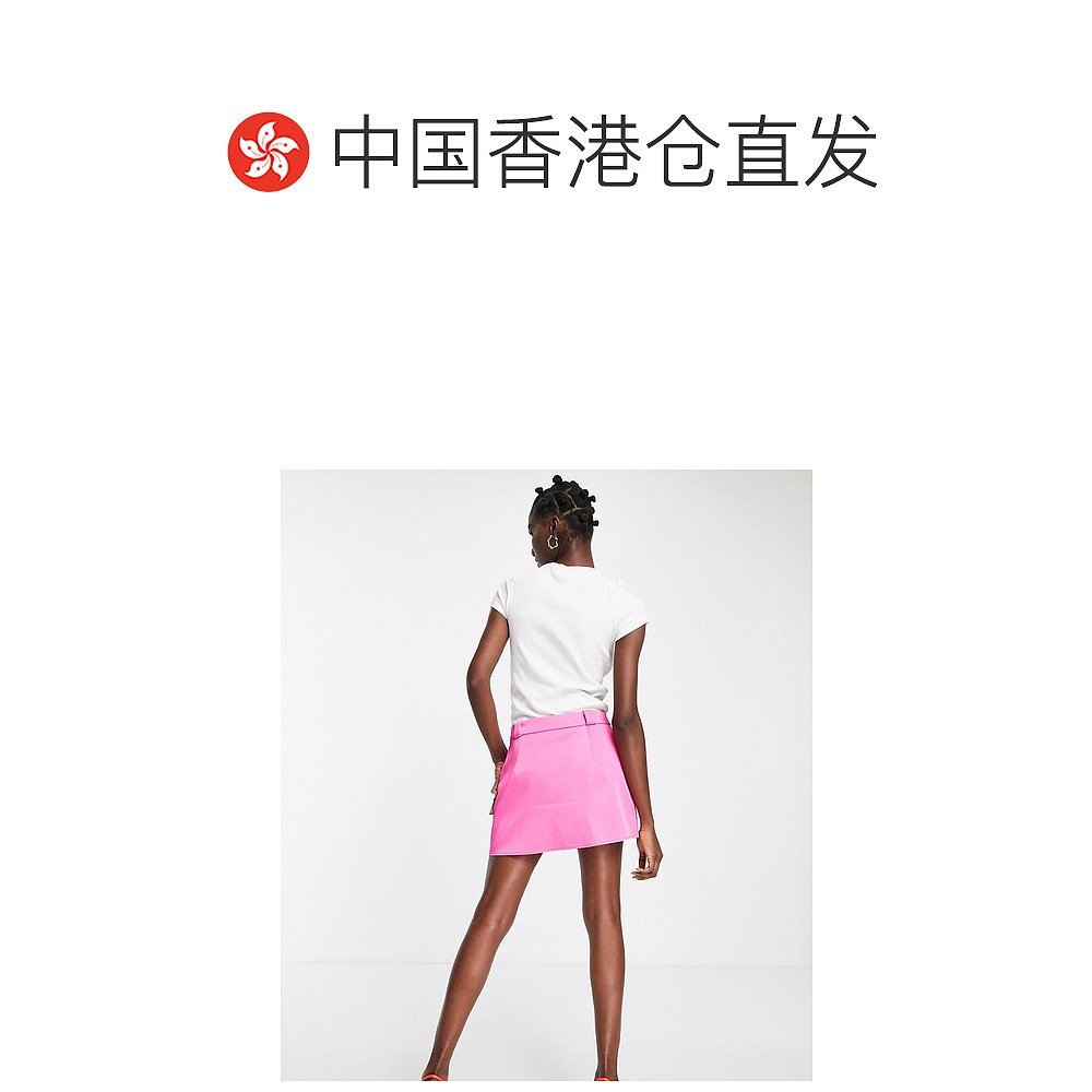 香港直邮潮奢 Topshop 女士 结构感有腰带环桃红迷你半身裙 - 图1