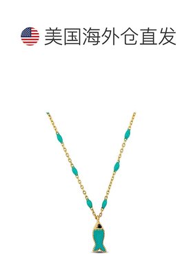 自营 Mimi & Max 女式 14K 黄金绿色珐琅鱼项链带弹簧环扣 - 16+2