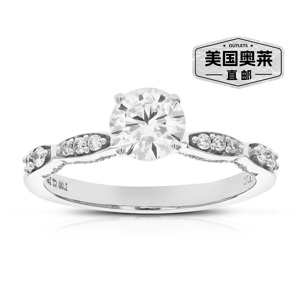 vir jewels1 克拉圆形实验室培育钻石订婚戒指 11 颗宝石 14K 白 - 图0