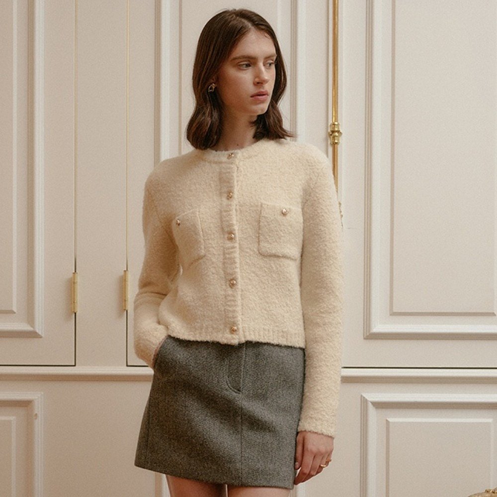 韩国直邮[LOOKAST]IVORY PAULA WOOL KNIT CARDIGAN象牙色羊毛针 - 图2