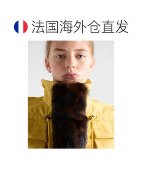 自营欧洲直邮Prada普拉达 女士黄色聚酰胺羊毛边饰剪毛领斗篷