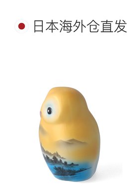 日本直邮九谷烧 6 号 猫头鹰 金彩山水画（附底座及木牌） 摆件