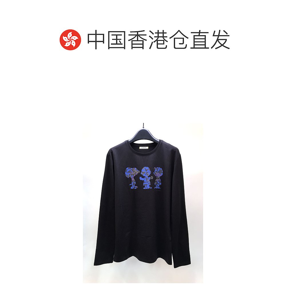 香港直发Iceberg男士POLO衫黑色印花图案简约9000-LONG T-SHIRT-图1