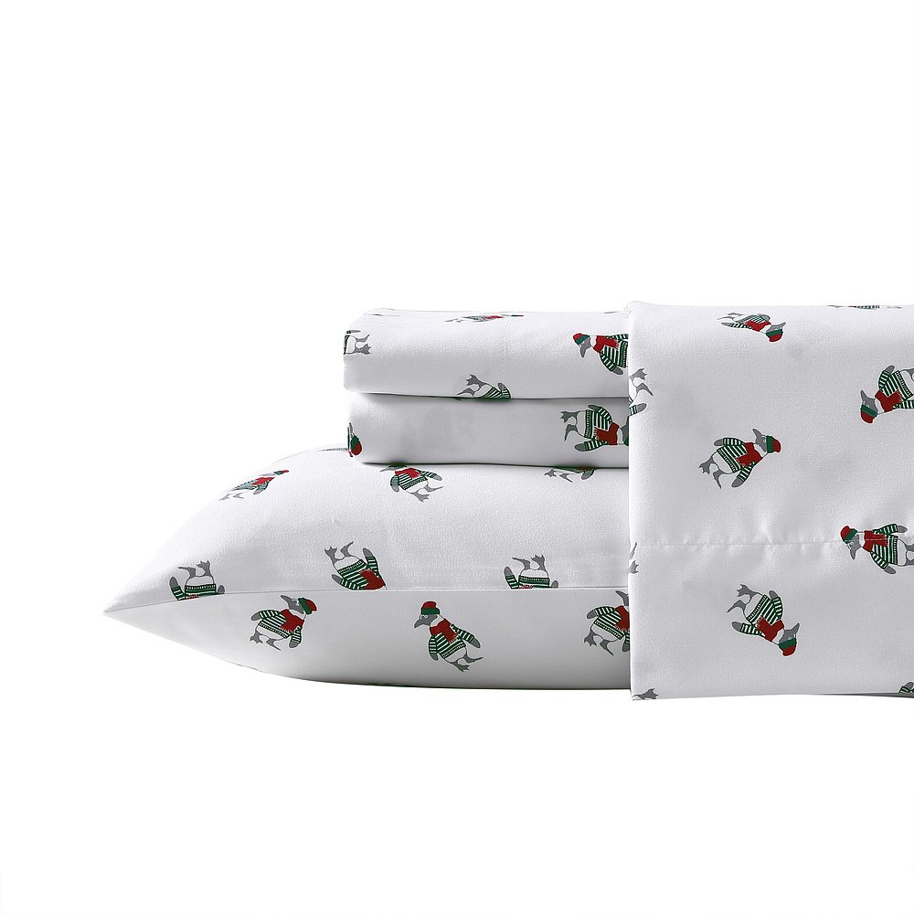 Nautica Penguin Toss Print Queen Flannel Sheet Set - seaweed - 图2